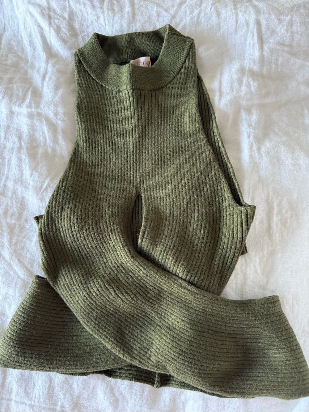 Camila Coelho Olive Green Ribbed Tank Top